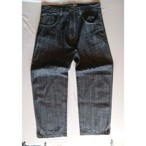 Dodeca Mens Jeans 38X32 Y2K Baggy Hip Hop Embroidered Dark Wash Denim Streetwear